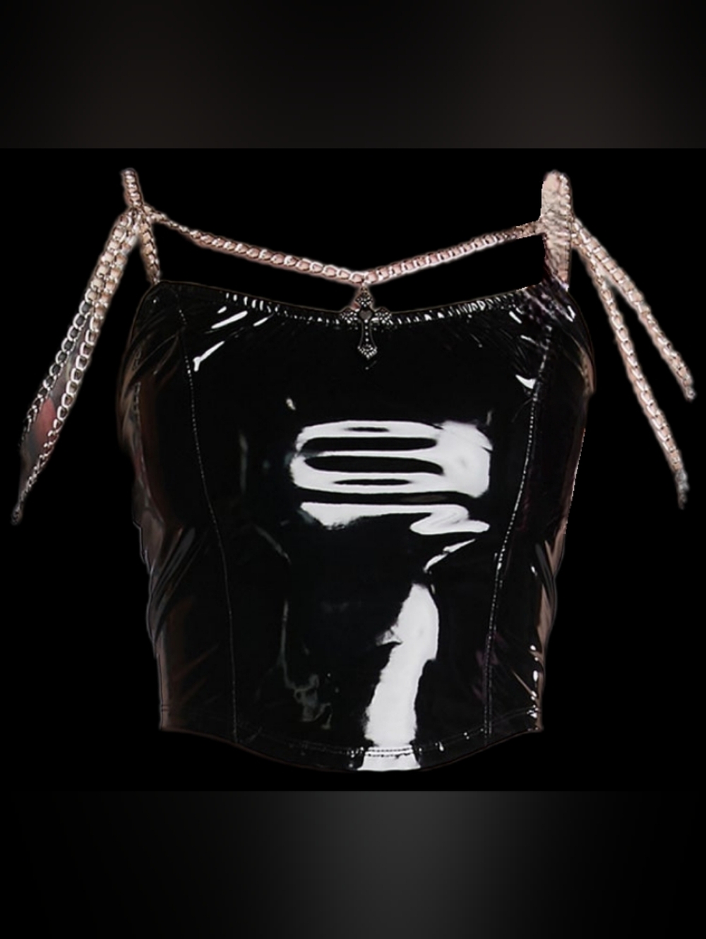 Widow Dolls Kill Sinfully Sacred Corset Top Black Patent Chain Goth Emo Punk